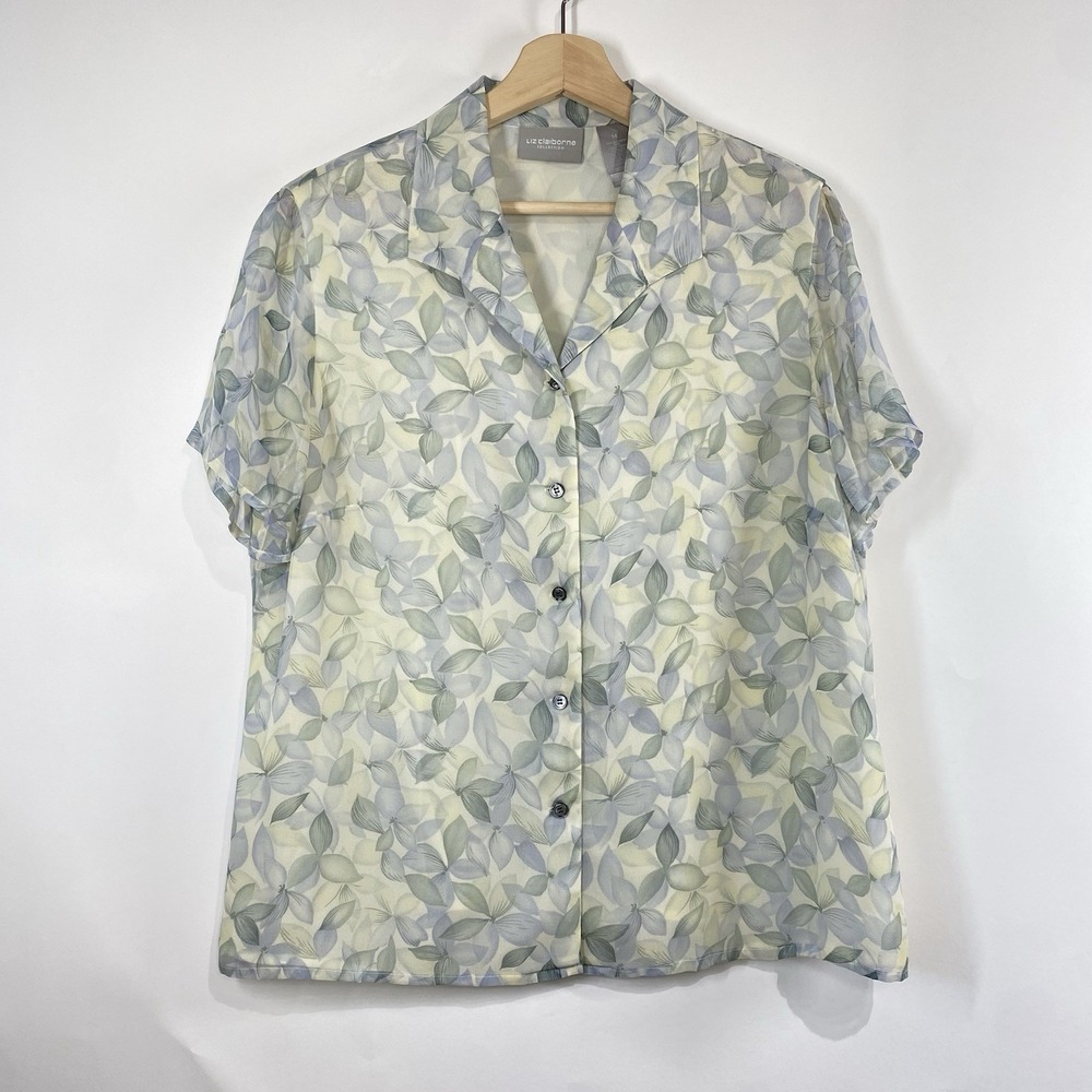 Liz Claiborne Women's Silk Floral Resort Short Sleeve Shirt Size 14 Button Front